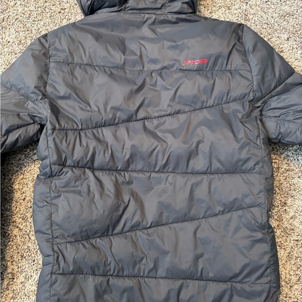 Spyder Men Charcoal and Crimson Puffer Jacket - Picture 11 of 14